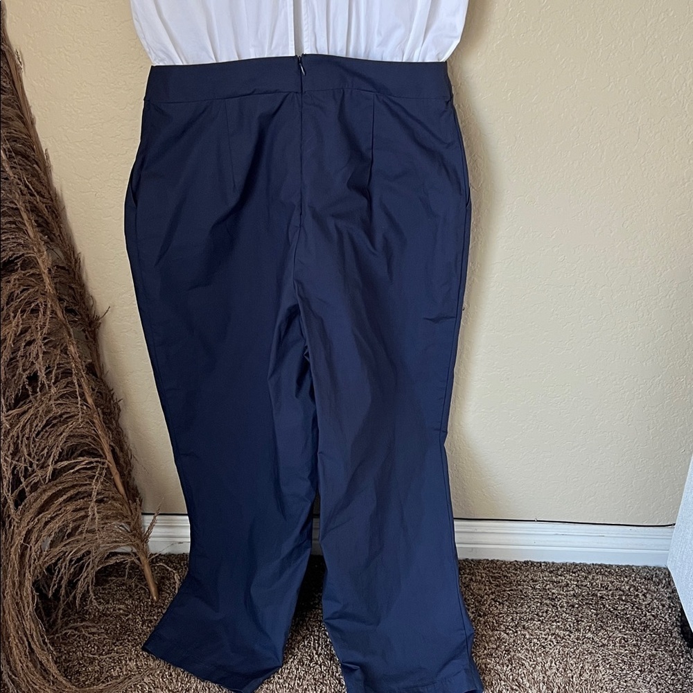 Zara white and navy poplin mixed jumpsuit - Picture 8 of 9
